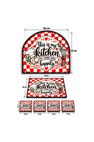 Gökçeoğlu Cam Mutfak Seti 3'lü Set Ocak Arkası Koruyucu Oval Şekilli 52x60 Cm Kesme Tahtası 20x30 Cm 4'lü Bardak Altlığı 10x10 Cm Çok Renkli