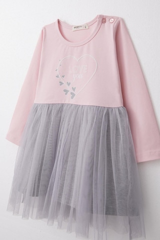 Breeze Kız Çocuk Uzun Kollu Elbise Yazı Baskılı Kalpli 1.5-5 Yaş, Pembe Pembe