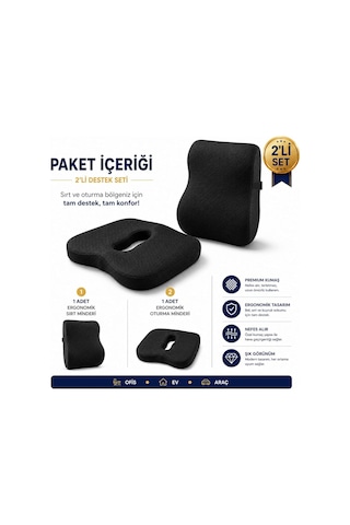 Tr Viscora 2'li Ortopedik Visco Minder Seti Ergonomik Bel, Sırt Ve Kuyruk Sokumu Desteği Diğer