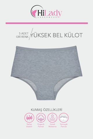 Kadın Külot, Çok Renkli Yüksek Bel Külot, Pamuklu Yumuşak Kumaş, Çoklu Paket, Karışık Renkli Gri