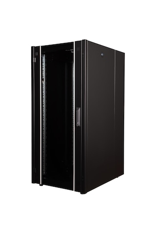 Lande Demonte 26u 600x800 Hyperline Dikili Tip Rack Kabinet Siyah Ön Cam Kapak / Tekerlekli
