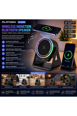 Go İthalat Bt - Sd - Usb Şarjlı Telefon Tutacak Rgb Işıklı Bluetooth Wireless Speaker Hoparlör 5w Pl