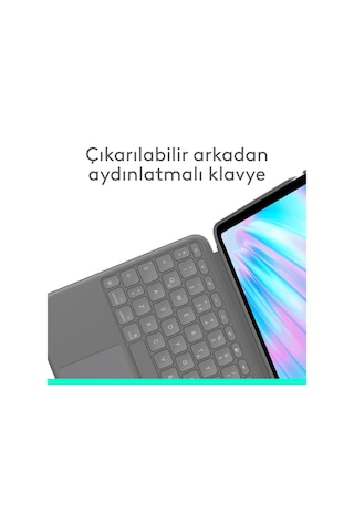 Logitech Combo Touch 11 İnç Apple Uyumlu iPad Air M2 İle Türkçe Klavyeli Tablet Kılıfı - Gri