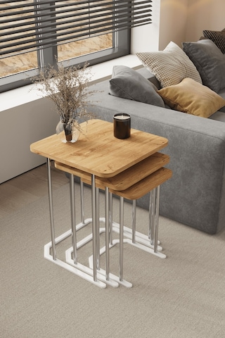 3' Lü Kare Zigon Sehpa Gümüş Ayak Atlantik Çam 18 Mm Mdf Gümüş - Atlantik Çam