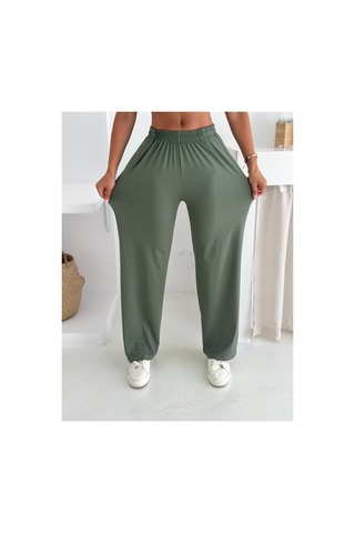 Gugus Yazlık Takım - Alt Üst Kadın Dokulu Kumaş -baggy Pantolon + Salaş Üst Koyu Yeşil