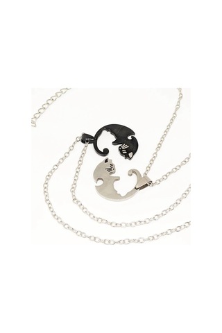 Yin-yang Cats Kedi İkili Sevgili Arkadaşlık Siyah Beyaz Unisex Ko Gümüş