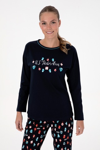 U.S. Polo Assn. Kadın Lacivert Yılbaşı Temalı Pijama Takımı 50318896-VR033