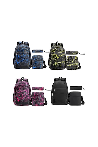 Three-piece Student Backpack Set Casual Large Capacity Outdoor Travel Backpack Blue Camouflage Mavi