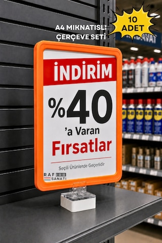 10 Adet - A4 Güçlü Mıknatıs Tutuculu Fiyatlık Etiketlik Dikey Yatay Ve Bilgilendirme Çerçevesi Turuncu 1