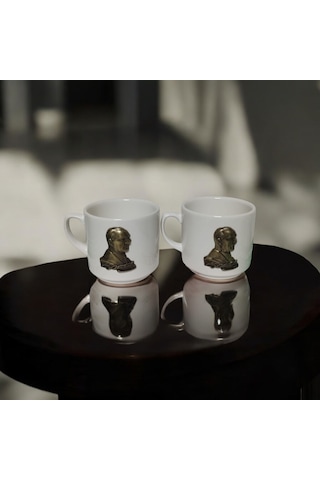 3d Atatürk Desenli 2'li Kupa Seti - Anlamlı Hediyelik Kupa Beyaz