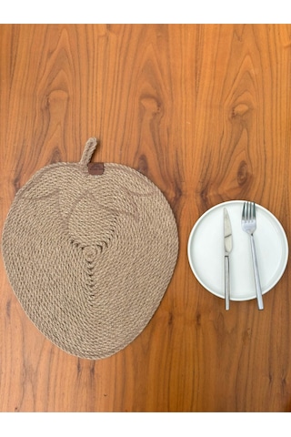 Doğal Jüt İp Elma Şekilli Amerikan Servis - Supla 38x35 Cm Şık Ve Rustik Dokunuş Natural