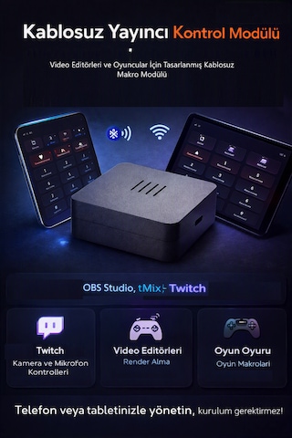 Profesyonel Yayıncı Ve Oyun Makro Kontrol Modülü, Obs / Vmix / Twitch Uyumlu, Bluetooth Kablosuz