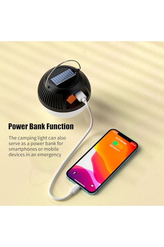 Suofeng Orta Boy Siyah Led Kamp Feneri, 3 Işık Modu, Power Bank, Type-c Şarj, Taşınabilir Çadır Aydınlatması Çok Renkli