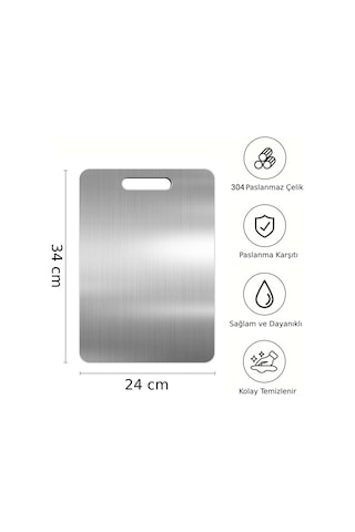 34x24 Cm Büyük Boy Paslanmaz Çelik Kesme Tahtası - Antibakteriyel - Leke Ve Su Tutmaz Gri