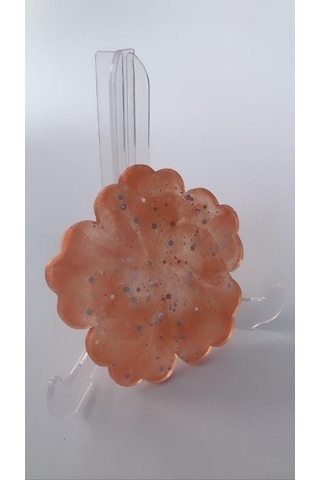 Turuncu Gümüş Glitterli Çiçek Desen Epoksi Bardak Altlığı Turuncu