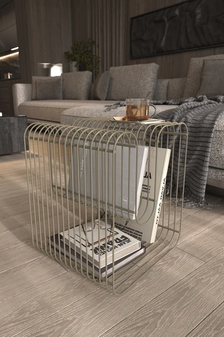 Bonj19 Tel Metal Plaklık Modern Paslanmaz Yan Sehpa, Dekoratif Metal Sehpa Bonj