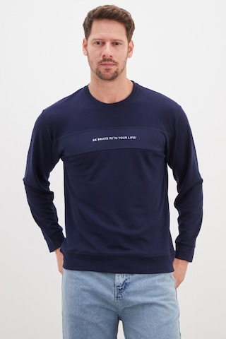 Fullamoda Yazı Baskılı Bisiklet Yaka Modal Sweatshirt Lacivert