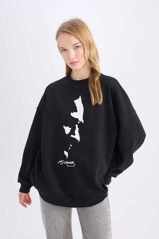 DeFacto Oversize Geniş Kalıp Bisiklet Yaka Atatürk Baskılı Sweatshirt E5445AX24WNBK81 Siyah