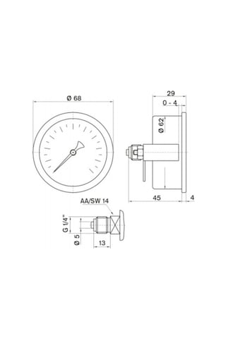 Pakkens 0-10 Bar 63 Mm Arkadan Bağlantılı Panotipi Kuru Manometre