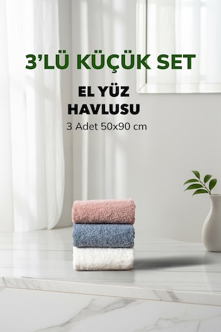 3 Lü Çizgili Havlu Takımı Pudra Beyaz Mavi Renk Yumuşak Pamuk El Yüz Havlusu 50x90 Cm Renklı