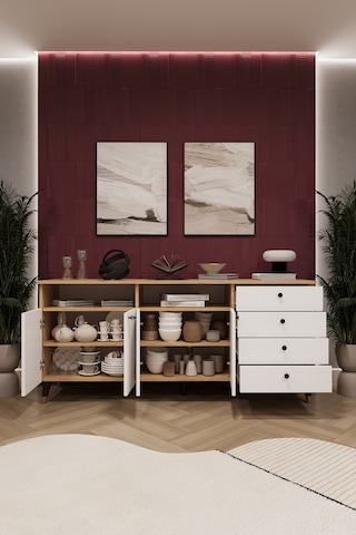 Lüks Konsol Tv Ünitesi %100 Mdf Salon Ve Yemek Odası Ünitesi Knsl06 Beyaz - Karına