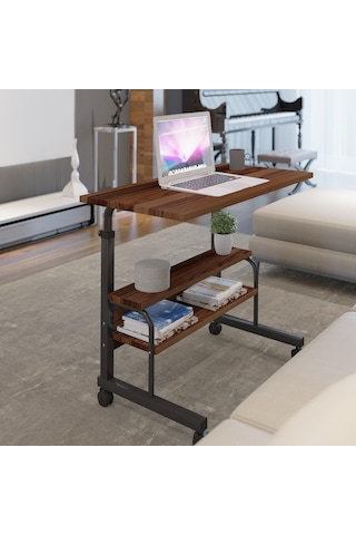 Dehalimited 80X40 Yükseklik Ayarlı Raflı Kilitli Tekerlekli Taşınabilir Lapto Ceviz