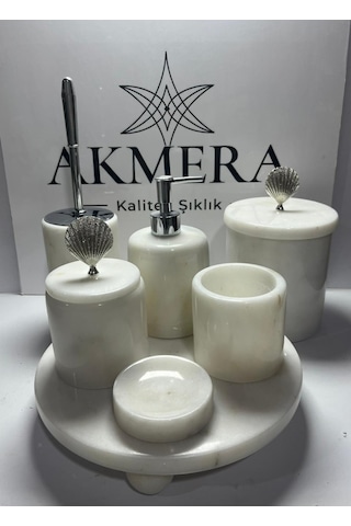 Mermer Top Ayaklı Standlı 7 Parça Lüks Banyo Seti Beyaz