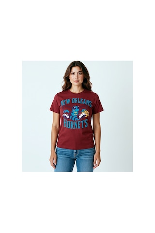 Urbantrendstore Unisex New Orleans Hornets Oversize Fit Rahat Geniş Salaş T-shirt Günlük Tişört Bordo