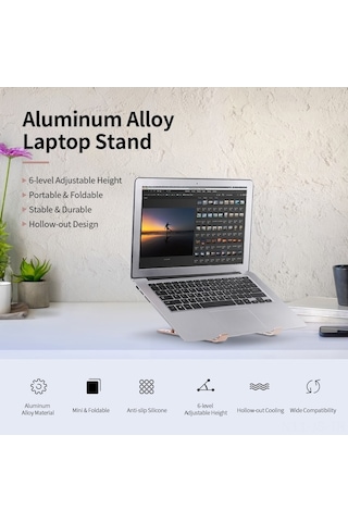 Fastbuy Alüminyum Laptop Tutucu: 6 Seviye Katlanır Soğutucu Masaüstü Pembe Altın/siyah