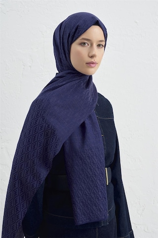 Armine Elegance İpek Pamuk Monogram Şal 02 Lacivert