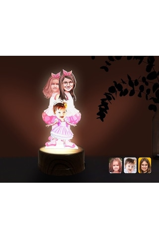 Kişiye Özel 3 Kardeş Karikatürlü Dekoratif 3D Biblo Led Işıklı Ge (483006953)