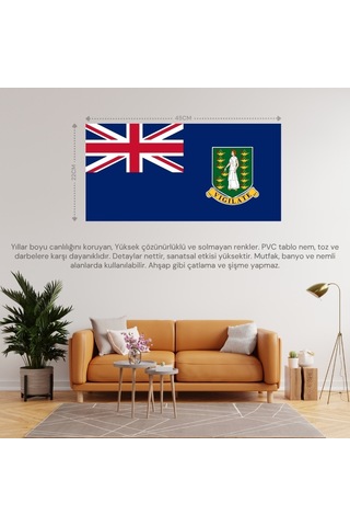 Vrg Adaları Ülke Bayrağı 45x22cm Duvar Tablosu Çerçevesiz Pvc Tablo