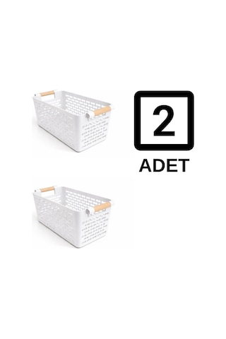 İndecor Houseware 2 Adet Çok Amaçlı Plastik Tutacaklı Organizer Sepet Dolap İçi Çekmece Düzenleyici - Beyaz