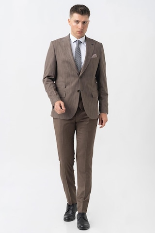 White Stone Grandson Ty2424 Yelekli Likralı Slim Fit Takım Elbise Desenli-desenli Kahverengi