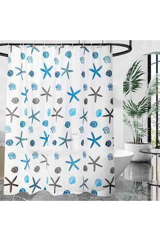 Çift Kanatlı Banyo Perdesi, Desenli Duş Perdesi, Küvet Perdesi, Halkalı 2 Adet 90x180 Cm Çok Renkli