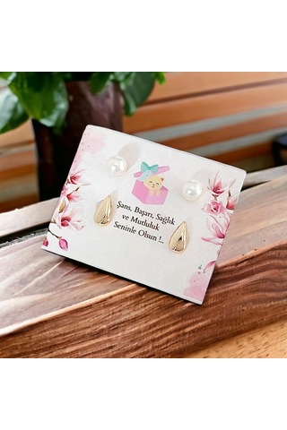 Şık İncilli Damla Çelik Küpe - Kararmaz, Antialerjik -yeni Moda Gold Kaplama