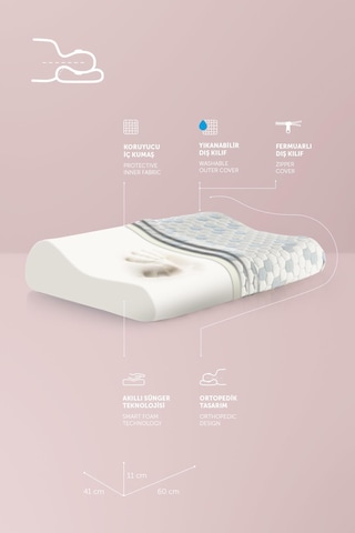 Pafu Visco Boyun Destekli Soğuk Kumaşlı Cooler Ortopedik Yastık Beyaz - Mavi