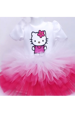 Hello Kitty Baskılı Kız Çocuk Bebek Doğumgünü Elbise Parti Kostüm