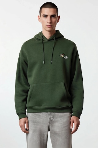Benerly Erkek Kapüşonlu Düşük Kol Sweatshirt Slogan Nakışlı Fonksiyonel D Haki