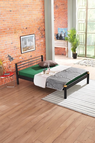 Kappis-s Çift Kişilik Ferforje Metal -siyah Ahşap Latalı Karyola