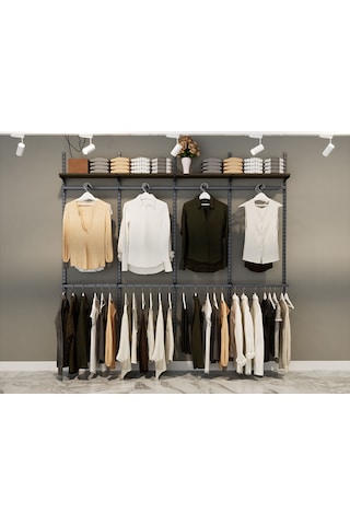 Modern Giyinme Odası Rafı & Dekoratif Duvar Tipi Askılı Raf Sistemi Siyah Siyah