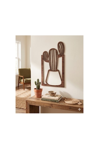 Modern Ahşap Duvar Tablosu - Minimalist Kaktüs Tasarım Dekoratif Ahşap Aksesuar