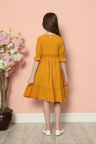 Aymeravm - Yaka Incili Düğme Detaylı Kız Çocuk Elbise - Als14... (545626213) Sarı