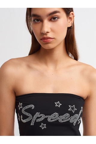 Dilvin Taş Baskılı Crop Top 101a20668 Siyah