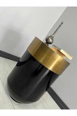 Dekoratif Eskitme Darbuka Parlak Siyah Sehpa 70cm