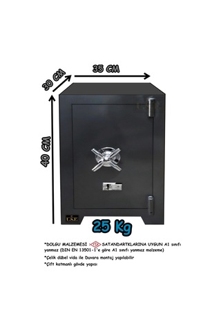 U.S.F Ev ve Ofis Tipi Çift Anahtarlı Çelik Para Kasası 35 x 30 x 40 CM 25 KG Gri