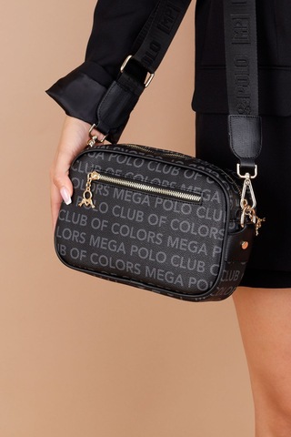 Mega Polo Kadın Monogram Çapraz Çanta Siyah