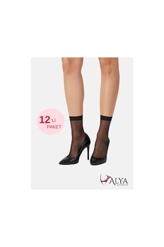 Alya Underwear Kadın Parlak Soket Çorap, 15 Den, Fit - 12'li Paket Siyah 12'li