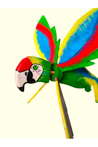 Yeşil Papağan Ahşap El Yapımı Hareketli Rüzgar Gülü