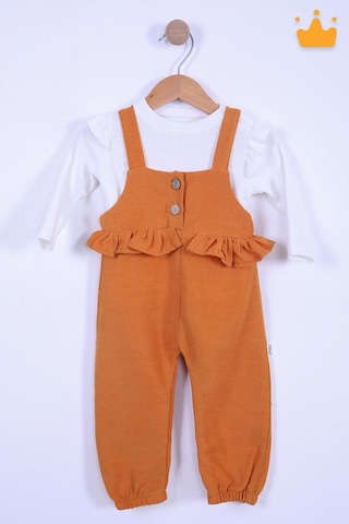 Bayramlık Kız Bebek Çocuk Salopet Badi Takım 2338 Turuncu